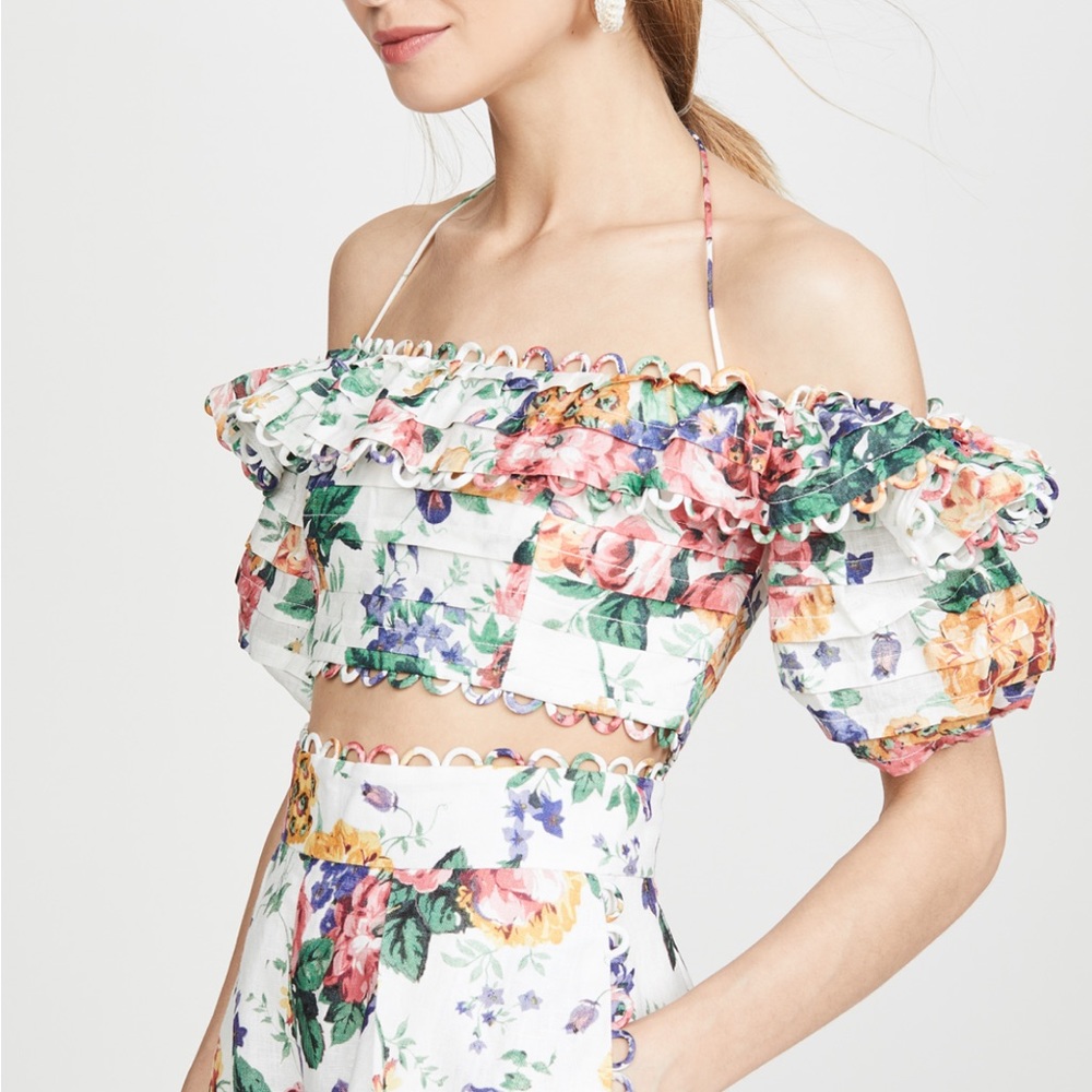 Zimmermann Allia Pintuck white Floral Off Shoulder Top size 0P